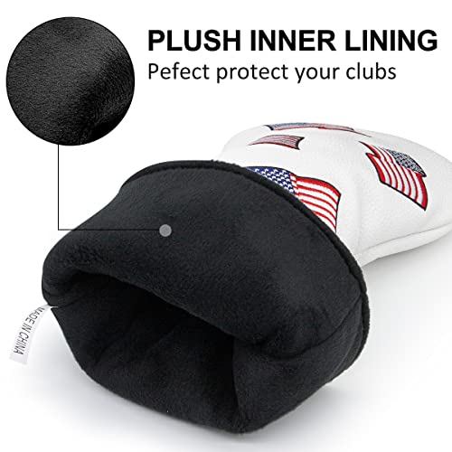US Flag Patriotism Golf Club Head Covers White for Driver, Fairway Hybrid Woods - 4 Options - Synthetic Leather Golf Wood Head Covers Set(D/F/H), Driver Headcover, Fairway Wood Head Cover, Golf Hybrid Head Cover - Image 6