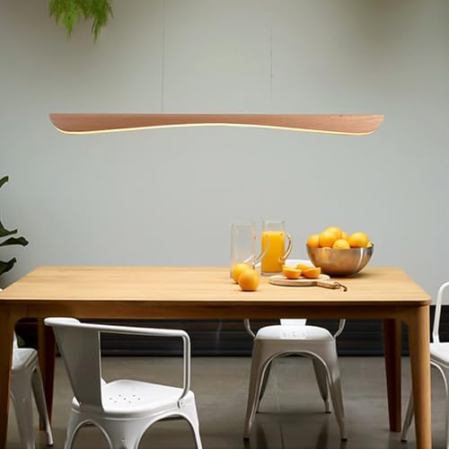 Bellastein LED Pendelleuchte esstisch holz Dimmbar Moderne Hängelampe mit Fernbedienung Linear Design Hängeleuchte Esstisch lampe Höhenverstellbar Holzlampe für Esszimmer Büro Küchenlampe (120cm)