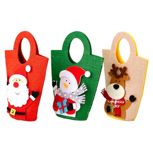 Bolsa Para Golosinas De Navidad,Bolsas De Fiesta Navideña De Fieltro 3 Unidades - Cesta De Tema Festivo Para Fiesta Halloween Aperitivos Palomitas | Evento Aula Cumpleaños Escuela Galletas