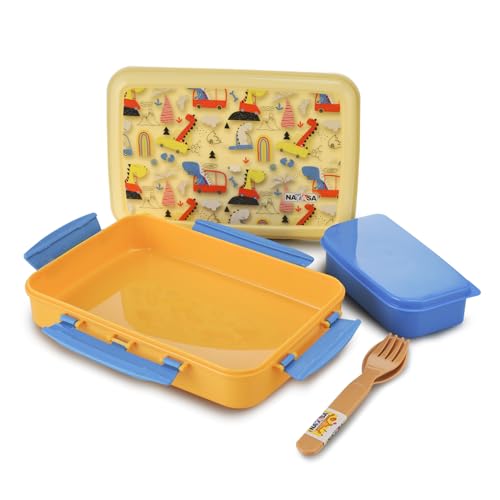 Image of Nayasa On The Go DLX 900 ml BPA Free Plastic Lunch Box | Leak Proof | Spacious Tiffin Box | Durable Food Storage | Yellow