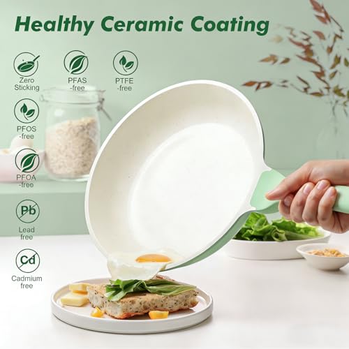 Image of SENSARTE Nonstick Ceramic Frying Pan Skillet, 8 Inch Omelet Pan, Healthy Non Toxic Chef Pan, Induction Egg Pan with Heat Resistant Handle, Dishwasher Safe, PFAS-Free, Green