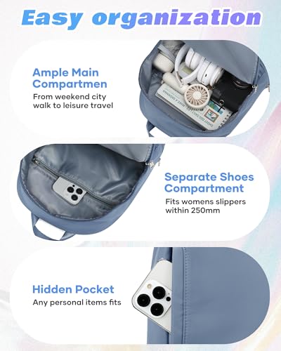 Image of Small Gym Backpack for Women, Office-to-Gym Casual Daypack with Shoe Compartment, Lightweight Water Resistant Small-Size Bag, Clean Fit Style Work Backpack for Daily Use, Blue
