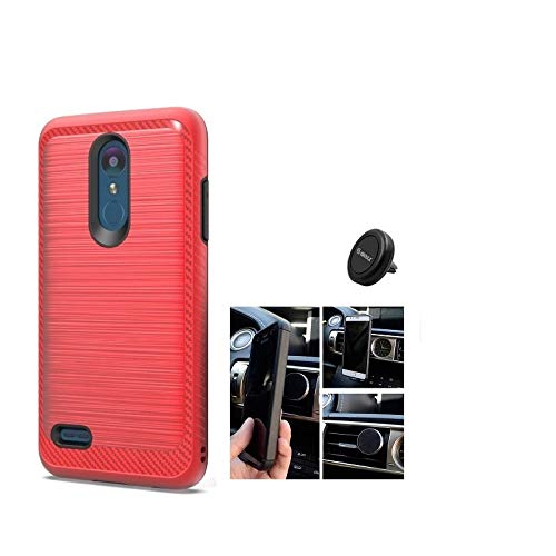 Phone Case for AT&T PREPAID LG Xpression Plus/LG Phoenix Plus, LG K30 / LG Harmony 2 / LG Premier Pro, Brushed Style Dual Layer Cover Case + Air Vent Magnetic Car Mount (Red)