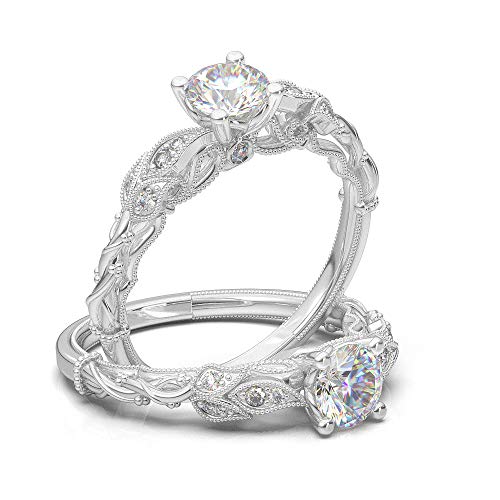14K White Gold Floral Engagement Ring Filigree Milgrain Ring Vintage Engagement Ring Tree Ring Forev 14K White Gold Floral Engagement Ring Filigree Milgrain Ring Vintage Engagement Ring Tree Ring Forev