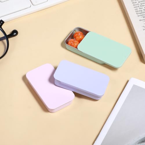 Image of 3 PCS Metal Tin Box Containers, 3 Colors Mini Rectangular Slide Top Tin Box Containers 2.36 by 1.33 by 0.4 Inch Empty Hinged Container for Candies Jewelry Crafts Pills Survival Kit