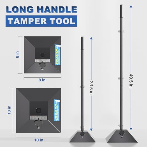 JouZYA Heavy Duty Tamper Tool with Fillable Steel Base, 10"x10" Compactor Plate, 49" All-Steel Handle, Adjustable Height, Ergonomic Grip for Soil, Asphalt, Gravel & Paver Compaction (10IN) - Image 6