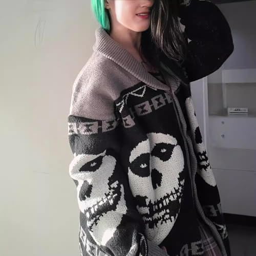 MOLERFO Womens Skull Graphic Cardigan Skeleton Sweater Goth Oversized Button Down Knit Long Sleeve Unisex Outwear Coats4