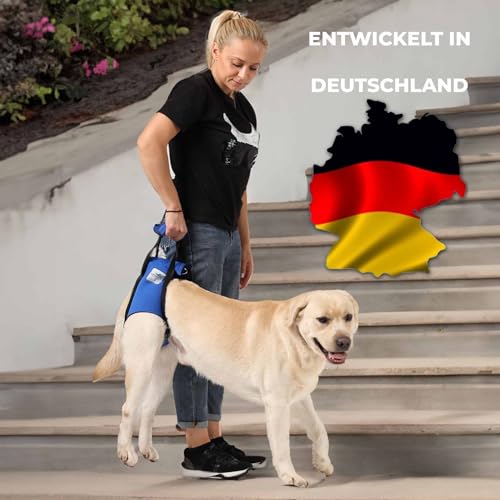 Nature Pet © - Tragehilfe Hund hinten - Verstellbarer Hunde Tragegurt als Treppenhilfe - Ideal für ältere, kranke oder operierte Vierbeiner - Praktische Unterstützung für Mobilität (M, Blau)