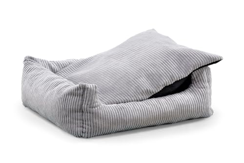 Gutekissen Hundebett aus weichem Material, gefüllt mit Polyurethanschaumstoff, Geripptes Material, schmutzabweisend, Farb- und Größenwahl, inklusive kleines Kissen. (XS - 55x45, Beige)