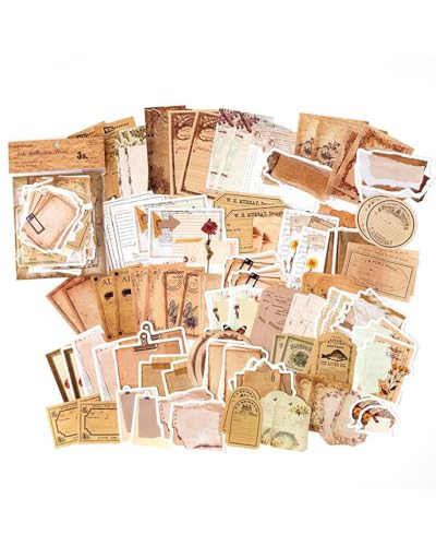 KGDUYC 100 PCS Vintage Autocollants de Scrapbooking, 50 Styles, Rétro, Marron, Papier, Stickers pour DIY Album Journal Cahier Photo