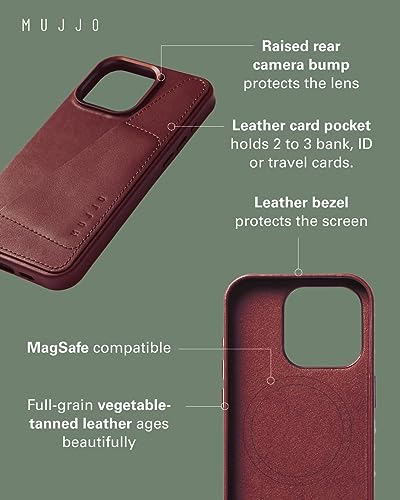 Mujjo Leather Wallet Phone Case - Fits iPhone 15 Pro Max - MagSafe Compatible - Premium European Leather Case with Card Pocket - Enhanced Phone & Camera Protection - Crafted with Recycled Materials2