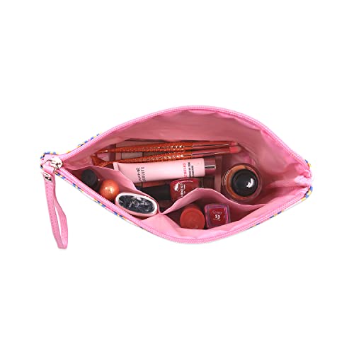 NFI essentials Makeup Pouch for Women Geometric Print Stylish PU Pouch for Makeup Accessories Travel Cosmetic Pouch Toiletry Bag for Women Make up Pouch for Girls