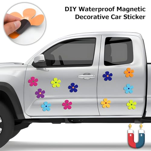 Image of Zpana Car Flower Magnet Decals, 24PCS Magnetic Funny Stickers for Vehicle Bumper Mirror Window, Cute Automotive Exterior Retro Decoration Accessories, Universal for SUV, Truck, RV(Style A)