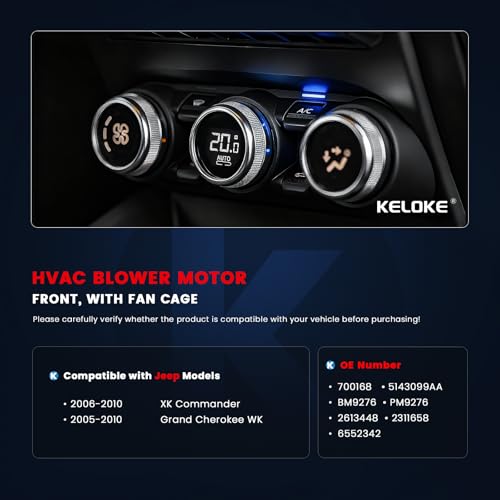 Image of KELOKE Front HVAC Heater Blower Motor Fan Compatible with Jeep XK Commander 2006-2010, WK Grand Cherokee 2005-2010, Replace# 700168, 5143099AA