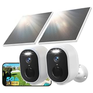 GNCC 4MP Kit 2 Telecamera Wi-Fi Esterno Senza Fili Con Solare Pannello, 2.4G/5GHz WiFi Videocamera Esterno con Visione Notturna a Colori, Audio Bidirezionale, Allarmi PIR, Funziona con Alexa, IP65