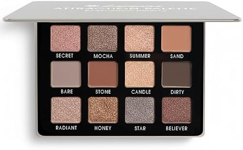 Professional Eyeshadow Palette – Nude Smokey Neutral Makeup Palette – 12 Cold, Opaque and Bright Colours Highly Pigmented – Travel Size with Mirror