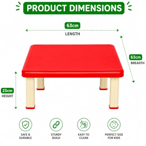Image of Plastic Strong and Durable Kids Table for Studying Dining Home Virgin Material for 2 to 10 Years | Sustain Upto 50 KG (Red Low Table)
