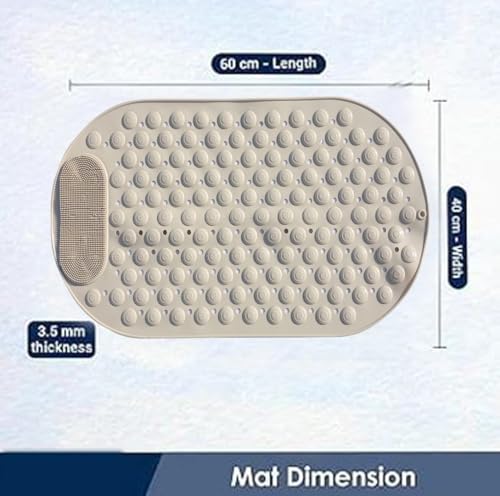 Image of Homecloud Anti Skid Mat for Bathroom Floor Shower mats for Bathroom Anti Slip with Foot Scrubber Bath mat Anti Slip with Suction Cups & Drain Holes (69x35 Cm) (Oval Beige)