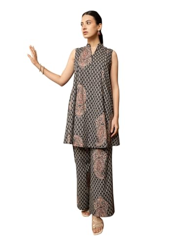Image of FIORRA Women's Black Printed Cotton Co-ord Set