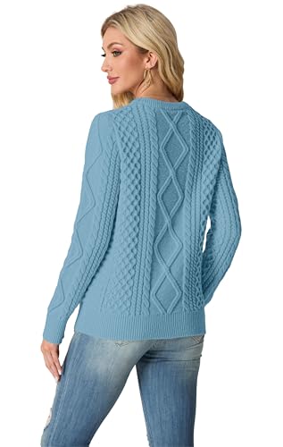 Image of GRECERELLE Women's 2026 Fall & Winter Fashion Sweater Crewneck Long Sleeve Cable Knit Chunky Vintage Casual Pullover Tops