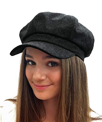 TOSKATOK® Ladies Girls 8 Panel Wool Blend Bakerboy Newsboy Cap-Black(Size: One size : 56 to 60 cm)