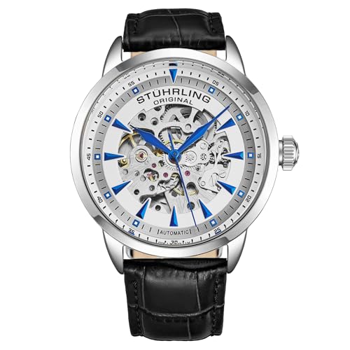 Stuhrling Original Mens Skeleton Automatic Dress Watch with Alligator Embossed Leather Strap Skeleton Dial