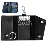 Leather Key Case, Small Leather Keychain Bag Prevent Loss Triple Folded Multifunctional Leather Key Holder Pouch with 6 Hanging Buckle Hooks and 1 Fob Holder Gift for Mother Father Day Valentine's Day