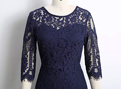 Image of MSLG Women's Elegant Round Neck V-Back Wedding Guest Floral Lace Cocktail Party A Line Dress 910
