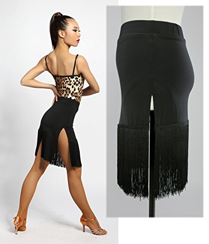 Scgginttanz G2012 Latin Ballroom Dance Professional Two-Sides-Bifurcate And Tassels Swing Skirt ((Fba) Black, X-Large) #TOP4