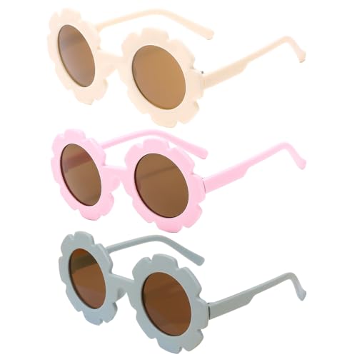 FBHLZ Girls Round Flower Sunglasses Flower Shaped Cute Glasses UV 400 Protection Outdoor Beach Children Girl Boy