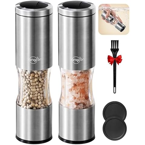 Sangcon Salt and Pepper Grinder Set Manual Mills - Stainless Steel Refillable Large Capacity - Adjustable Coarse and Fine, Ceramic Salt and Pepper Shakers for Milling Celtic Salt, Black Pepper Cover