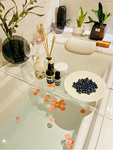 Plateau de bain transparent : étagère de rangement baignoire multifonctions pour serviettes