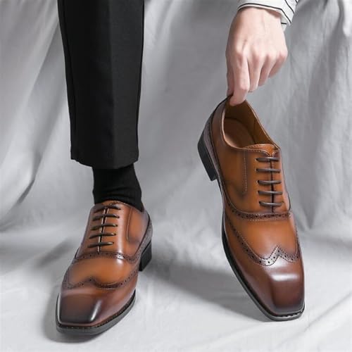 Mens Wingtip Pattern Dress Oxford Shoes Leather Formal Lace Up Business Square Toe Derby Dress Shoes for Men3