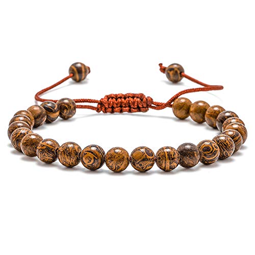 M MOOHAM Gemstone Bead Bracelets, 6mm Natural Stone Beads Bracelet, Men Women Stress