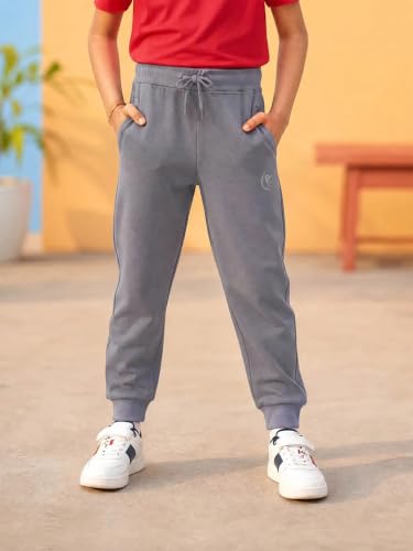 Image of KiddoPanti 100% Cotton Track Pants for Boys & Girls | Soft Single Jersey Fabric | Elastic Waist with Drawcord | Full Length with Rib Hem & Pockets | Joggers and Lowers for Kids