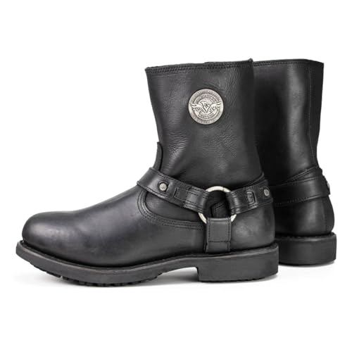 Image of Milwaukee Leather Men's Distressed Gray Leather 11-inch Classic Harness Square Toe Motorcycle Boots MBM9006 | Premium Material, Square Toe, Rider Ready, Durable Everyday Wear