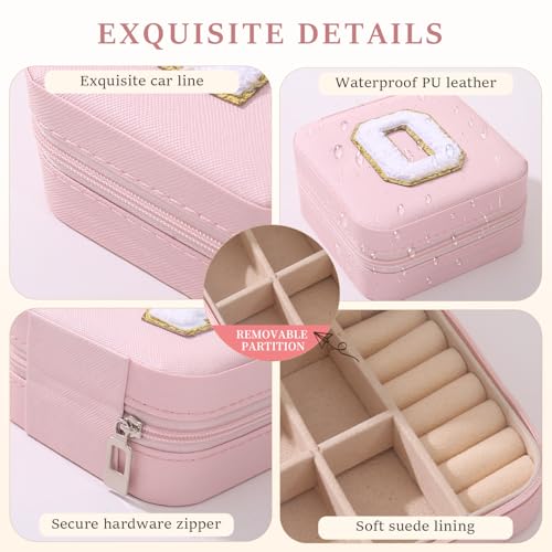 KElofoN Travel jewelry case Travel jewelry box Travel Jewelry Organizer Small Jewelry Organizer Box for Girls Women with Mirror (Pink-O)