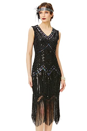 BABEYOND Damen Flapper Kleider voller Pailletten Retro 1920er Party Damen Kostüm Kleid Glamourös Schwarz, 3XL