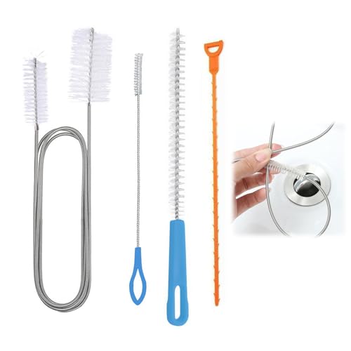 4 Pcs Drain Unblocker Tools, Drain Unblocker Cleaner Tool Set Easy Hair Clog Removal Flexible Brush Design Ideal for Bathroom, Kitchen & More（Color Random）
