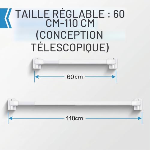 Barres de tension blanches de 60 à 110 cm pour rideaux de fenêtres et séparations de placard - 3