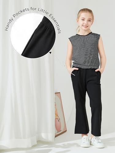 Image of Girls Clothes Summer 2 Piece Outfits Tie Knot Tops Bell Bottoms Cap Sleeve Kids 2025 Vacation Trendy