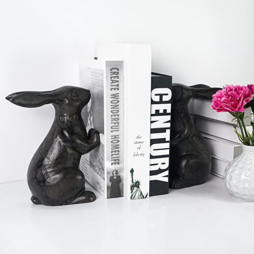 Dreamseden Heavy Duty Metal Bookends, Large Cast Iron Decorative Rabbit Book Ends For Heavy Books, Vintage Black Unique Book Holders Stopper For Shelves Home Office Decoration #TOP4