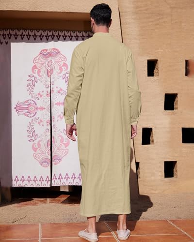 YAOHUOLE Muslim Saudi Arabic Thobe for Men Muslim Mens Thobe Khaki 2XL - Thumbnail 3