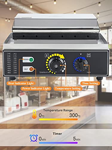 Cgoldenwall Commercial/Home Electric Corn Hot Dog Machine Non-Stick French Muffin Waffle Irons 6Pcs Waffle Stick Maker Stainless Steel Temperature Range 50-300 ℃ Timer 0-5 Min 1550W 110V #TOP3