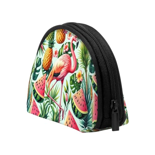 Portable Coin Purse Flamingo-Palm-Leaves-Pineapple Mini Zippered Money Pouch Card Holder4