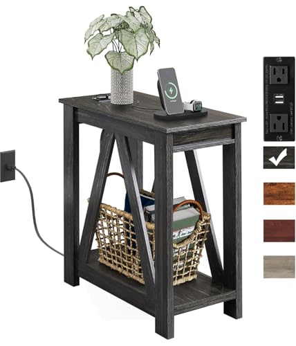 Image of WLIVE Farmhouse End Tables Living Room, Narrow Side Table with Charging Station, Slim End Table, Side Table for Bedroom, Small Spaces, 2 USB and 2 Power Outlets, 11.8 inch D x 23.6 inch W x 23.74 inch H
