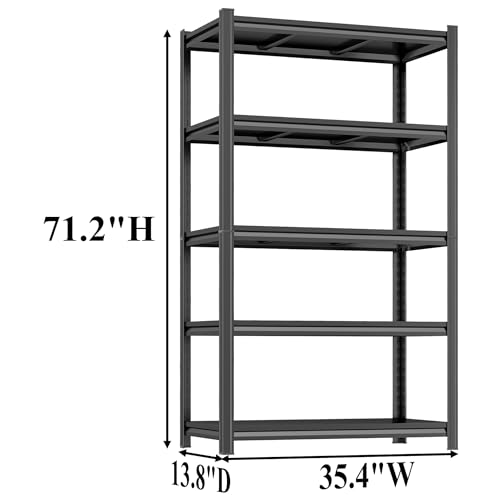 Image of 5 Tier Bookshelf, Large Industrial Metal Shelving, Heavy Duty Storage Shelves For Books And Display. Adjustable Open Standing Book Shelf For Living Room, Bedroom, Office (35.4 inchWx13.8 inchDx71.2 inchH)