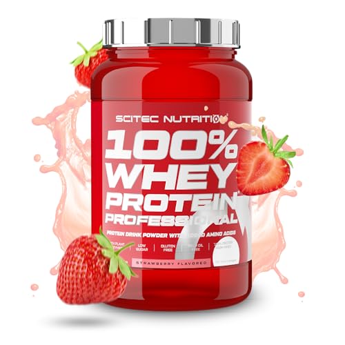 Scitec Nutrition 100% Whey Protein Professional - Angereichert mit zusätzlichen Aminosäuren und Verdauungsenzymen - Glutenfrei - Palmölfrei, 920 g, Erdbeere