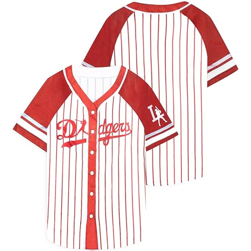 QLIPIN Womens Baseball Jersey Button Down: Game Day Baseball Fan Stripes Jerseys Shirt Baseball Mom Short Sleeve Tops