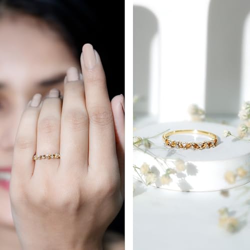 Natural Citrine Diamond Wedding Band, AAA Quality, Certified Citrine Anniversary Ring - With Jewelry Box2